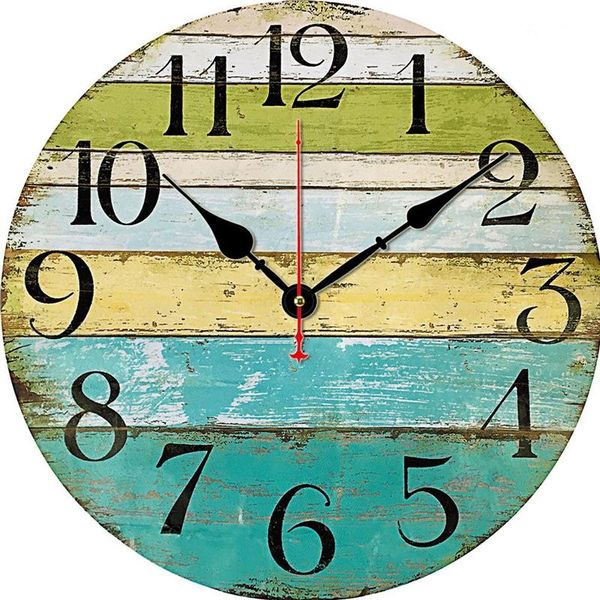 wall clocks retro distressed wood decorative arabic numerals country style with colorful stripes
wall clocks retro distressed wood decorative arabic numerals country style with colorful stripes