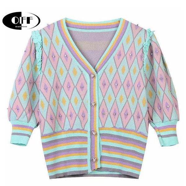 women's knits & tees summer knitted short korean chic geometric stripes sleeve ruffles v-neck sweaters wear casual knit cardigan femme, White
women's knits & tees summer knitted short korean chic geometric stripes sleeve ruffles v-neck sweaters wear casual knit cardigan femme, White