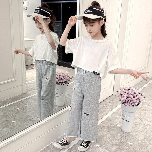 teen girls cotton clothing set crop and wide leg pants fashion hole ripped loose trousers summer children casual outfit suit sets, White
teen girls cotton clothing set crop and wide leg pants fashion hole ripped loose trousers summer children casual outfit suit sets, White