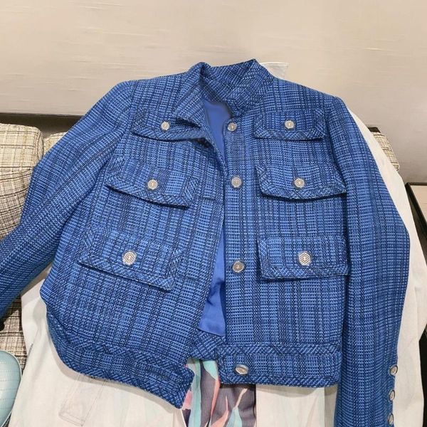 women's jackets celebrity blue plaid tweed ol elegant stand collar silk lining short wool coats y743, Black;brown
women's jackets celebrity blue plaid tweed ol elegant stand collar silk lining short wool coats y743, Black;brown