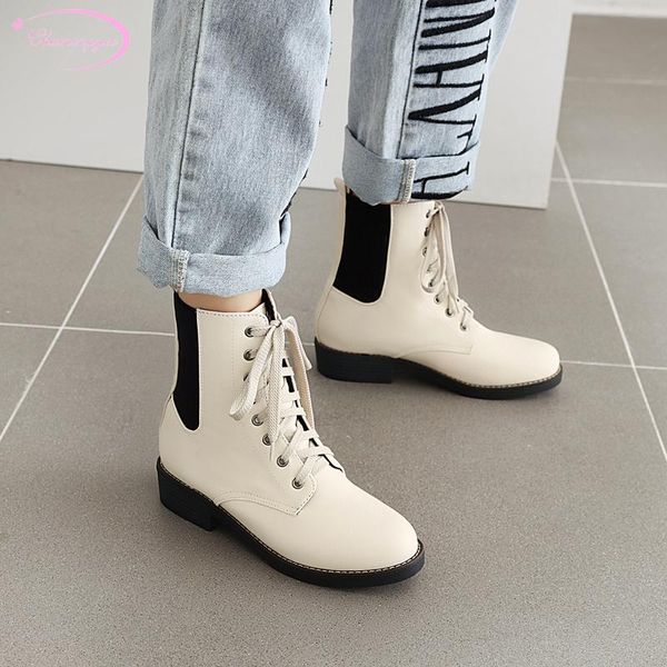 boots casual round toe ankle lace-up stretch color matching beige red black brown medium with chunky women's motorcycle
boots casual round toe ankle lace-up stretch color matching beige red black brown medium with chunky women's motorcycle