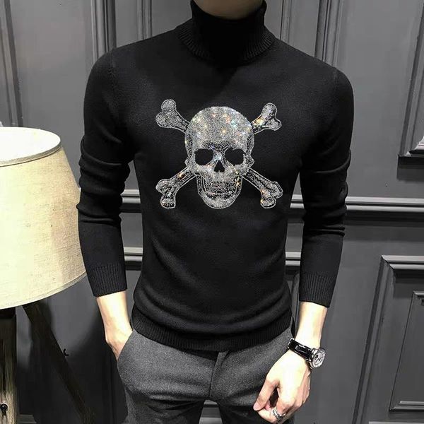 men's sweaters knitted woolen turtleneck sweater casual wear sports shirt drilling skull pullover, White;black
men's sweaters knitted woolen turtleneck sweater casual wear sports shirt drilling skull pullover, White;black