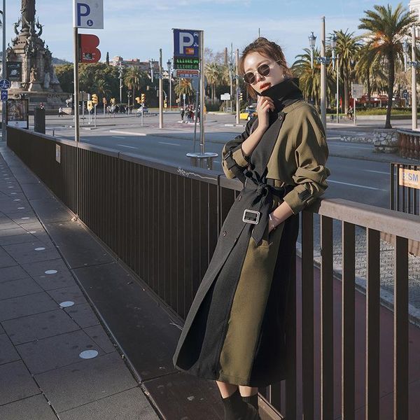 women's trench coats windbreaker long spring autumn color contrast coat female casual loose temperament korean quality tooling jacket, Tan;black
women's trench coats windbreaker long spring autumn color contrast coat female casual loose temperament korean quality tooling jacket, Tan;black