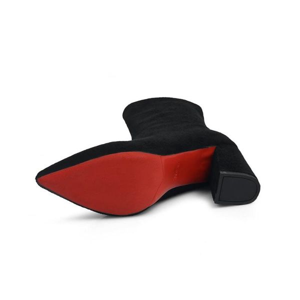 women ankle boots female short 8cm high over the knee platform red bottom side zipper pointed toe shoes, Black
women ankle boots female short 8cm high over the knee platform red bottom side zipper pointed toe shoes, Black