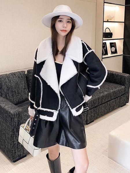 women's fur & faux sheared lamb wool motorcycle winter coat women 2021 korean real jackets for geniune leather jacket female, Black
women's fur & faux sheared lamb wool motorcycle winter coat women 2021 korean real jackets for geniune leather jacket female, Black