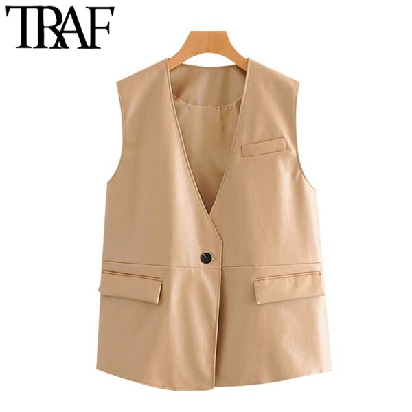 traf women fashion single button faux leather waistcoat vintage v neck sleeveless loose female vest outerwear chic 210415, Black;white
traf women fashion single button faux leather waistcoat vintage v neck sleeveless loose female vest outerwear chic 210415, Black;white