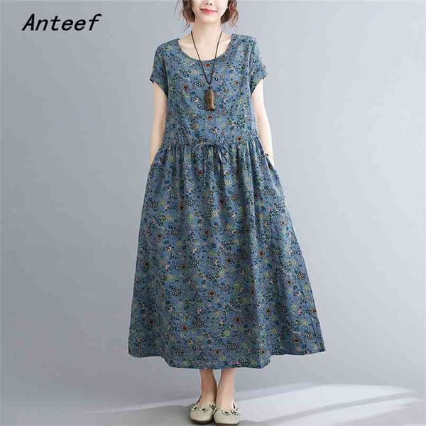 short sleeve plus size cotton vintage floral dresses for women casual loose long woman summer dress elegant clothes 210517, Black;gray
short sleeve plus size cotton vintage floral dresses for women casual loose long woman summer dress elegant clothes 210517, Black;gray