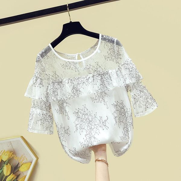 women's blouses & shirts 2021 summer flare half sleeves o neck ruffles lace shirt ladies girls blouse blusas a3449, White
women's blouses & shirts 2021 summer flare half sleeves o neck ruffles lace shirt ladies girls blouse blusas a3449, White