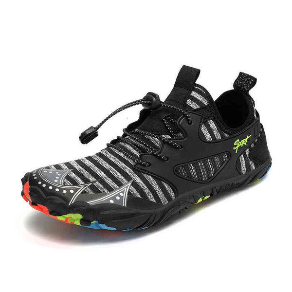men's beach shoes, diving and snorkeling outdoor wading river tracing swimming anti cutting five finger shoes, Black