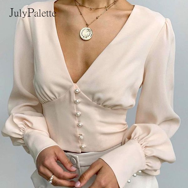 women's blouses & shirts julypalette 2021 autumn satin lantern sleeve shirt elegant women deep v-neck pearl slim blue pink short blous, White
women's blouses & shirts julypalette 2021 autumn satin lantern sleeve shirt elegant women deep v-neck pearl slim blue pink short blous, White