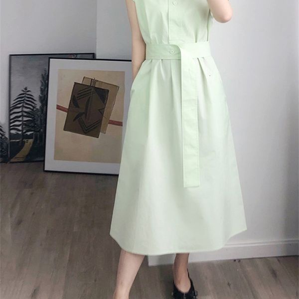 dress sleeveless women midi dresses turn-down collar solid color sashes buttons female robes, Black;gray
dress sleeveless women midi dresses turn-down collar solid color sashes buttons female robes, Black;gray