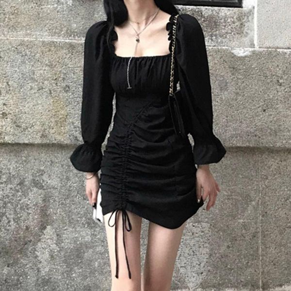 women's spring autumn style dress square neck solid color lace up lantern sleeve korean slim 3441 casual dresses, Black;gray
women's spring autumn style dress square neck solid color lace up lantern sleeve korean slim 3441 casual dresses, Black;gray