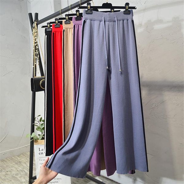 women's pants & capris korean fashion women trousers autumn winter striped knitted wide leg elastic high waist female casual loose pant, Black;white
women's pants & capris korean fashion women trousers autumn winter striped knitted wide leg elastic high waist female casual loose pant, Black;white