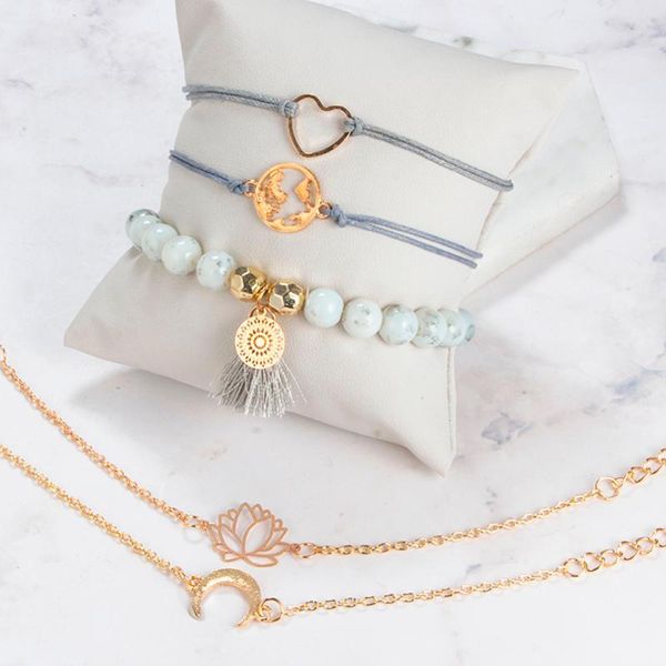 link, chain crescent love lotus map tassel beaded bracelet 5piece jewelry beach holiday adjust hand strap fashion gift 5.20, Black
link, chain crescent love lotus map tassel beaded bracelet 5piece jewelry beach holiday adjust hand strap fashion gift 5.20, Black
