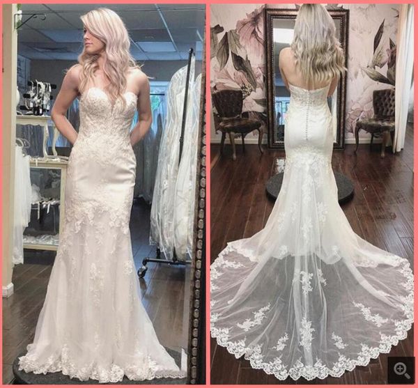 2021 robe de mariage white tulle mermaid wedding dress lace appliques strapless sweetheart neckline bride dresses court train long open back
2021 robe de mariage white tulle mermaid wedding dress lace appliques strapless sweetheart neckline bride dresses court train long open back