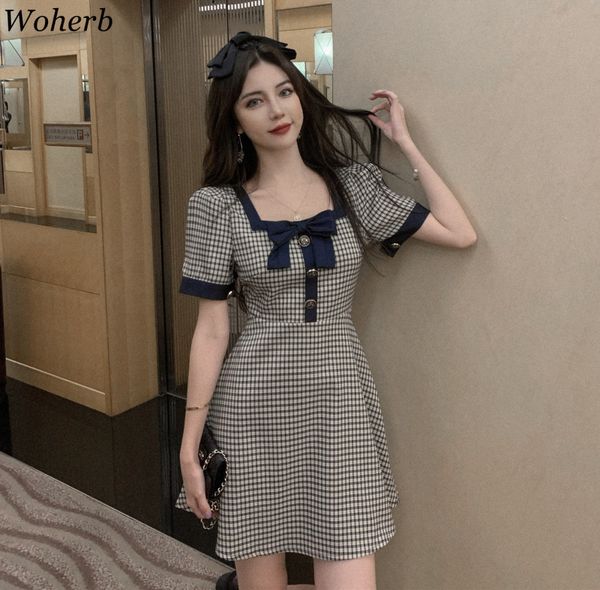 020 summer plaid dress women square collar high waist short sleeve single breasted bow vestidos sweet dresses puff sleeve 210417, Black;gray
020 summer plaid dress women square collar high waist short sleeve single breasted bow vestidos sweet dresses puff sleeve 210417, Black;gray