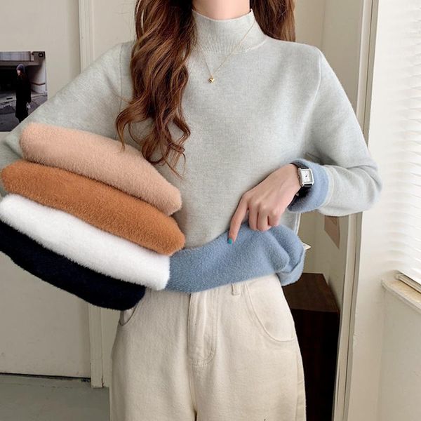 women's sweaters imitation mink semi high neck sweater spring and autumn winter plush thickened 2021 gentle wind backing, White;black
women's sweaters imitation mink semi high neck sweater spring and autumn winter plush thickened 2021 gentle wind backing, White;black