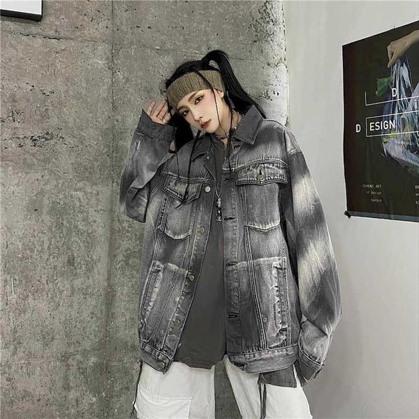 denim jacket female autumn retro smoky gray washed denim loose casual student harajuku personality 210526, Black;brown
denim jacket female autumn retro smoky gray washed denim loose casual student harajuku personality 210526, Black;brown