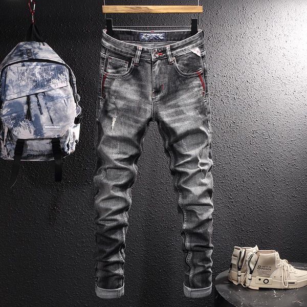 men's jeans italian style fashion men retro black gray elastic slim fit ripped scratch vintage designer casual denim pants, Blue
men's jeans italian style fashion men retro black gray elastic slim fit ripped scratch vintage designer casual denim pants, Blue