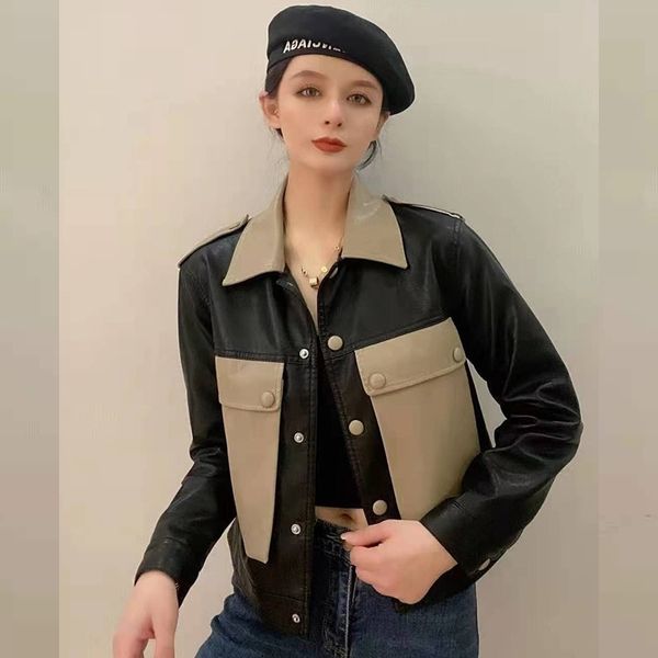 splicing leather clothes women's locomotive commuting spring and autumn new slim fit handsome cool suit collar jacket short, Black
splicing leather clothes women's locomotive commuting spring and autumn new slim fit handsome cool suit collar jacket short, Black