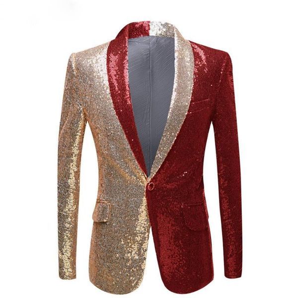 men's suits & blazers men half colors gold red black sequins slim fit night club singers sequin suit jacket shawl lapel party wear, White;black
men's suits & blazers men half colors gold red black sequins slim fit night club singers sequin suit jacket shawl lapel party wear, White;black
