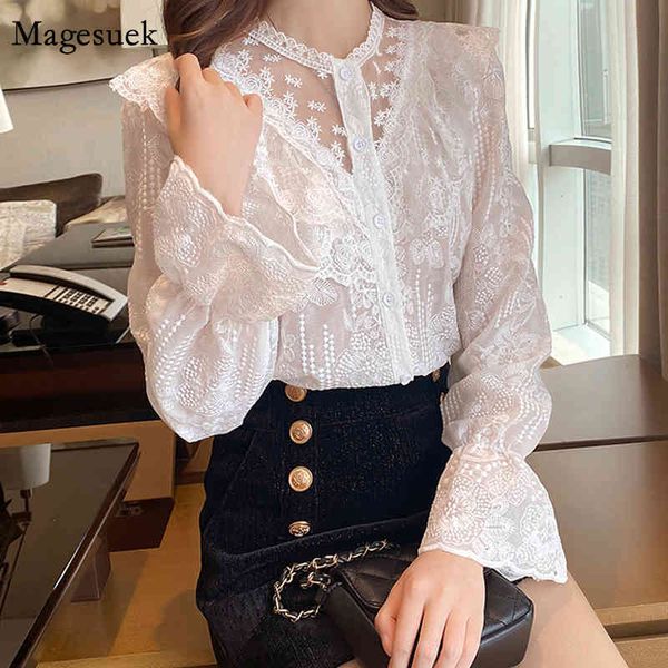 fashion ruffled mesh stitching woman shirt spring long sleeve women blouses flower embroidery stand collar lace 13969 210518, White
fashion ruffled mesh stitching woman shirt spring long sleeve women blouses flower embroidery stand collar lace 13969 210518, White