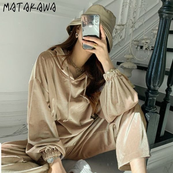korean chic casual hooded gold velvet + high waist wide leg pants trouser two piece outfits for women 210506, White
korean chic casual hooded gold velvet + high waist wide leg pants trouser two piece outfits for women 210506, White
