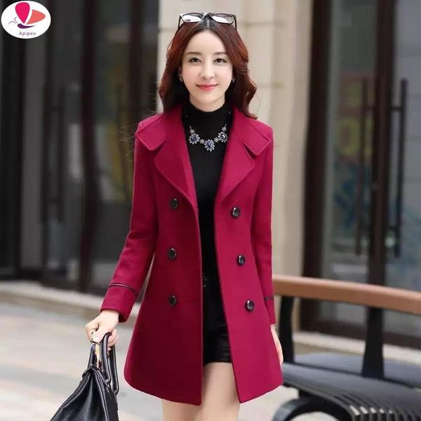 women's wool & blends fashion winter jacket double breasted short coat solid color korean slim female woolen plus size, Black
women's wool & blends fashion winter jacket double breasted short coat solid color korean slim female woolen plus size, Black