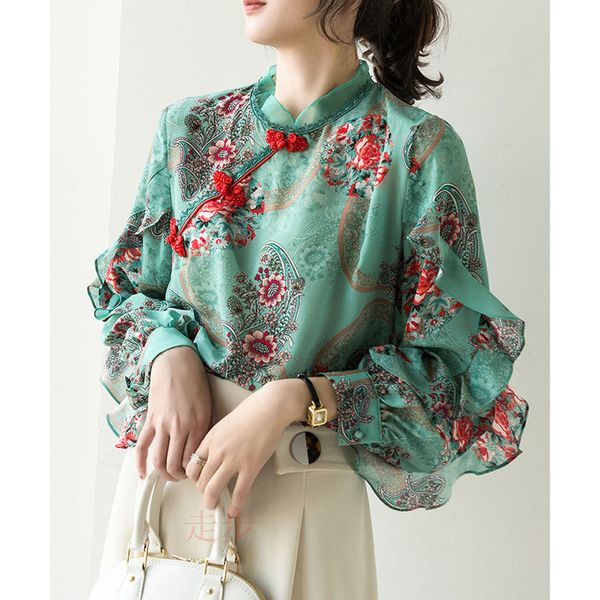 blouses chinese chi-pao style buttons ruffled long sleeved chiffon shirts cheongsam vintage floral casual blouses top, White
blouses chinese chi-pao style buttons ruffled long sleeved chiffon shirts cheongsam vintage floral casual blouses top, White