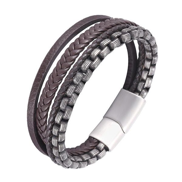 charm bracelets male jewelry brown leather with stainless steel chain stitching combination men magnetic clasp punk accessories, Golden;silver
charm bracelets male jewelry brown leather with stainless steel chain stitching combination men magnetic clasp punk accessories, Golden;silver