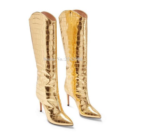 boots gold color crocodile pattern knee high women pointed toe stiletto heel long lady large size short, Black
boots gold color crocodile pattern knee high women pointed toe stiletto heel long lady large size short, Black