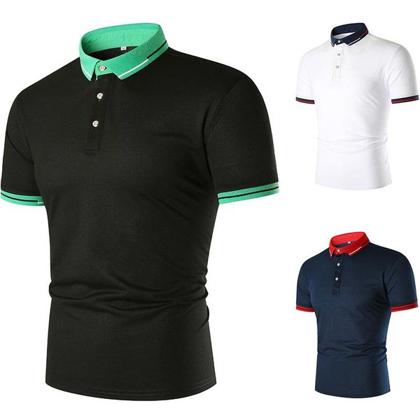 men's polos shirt 2021 summer solid color neckline cuff stripe stitching casual short-sleeved men clothing, White;black
men's polos shirt 2021 summer solid color neckline cuff stripe stitching casual short-sleeved men clothing, White;black