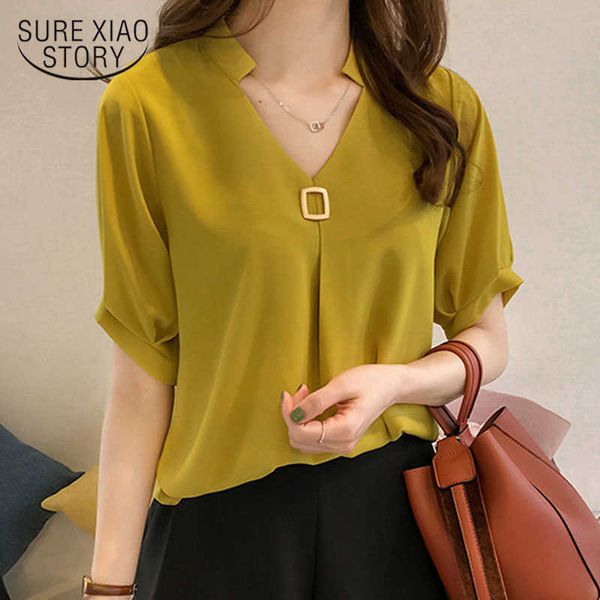 spring v-neck short sleeve solid color elegant chiffon blouse women korean loose slim plus size 4xl ladies' blusas 9313 210528, White
spring v-neck short sleeve solid color elegant chiffon blouse women korean loose slim plus size 4xl ladies' blusas 9313 210528, White