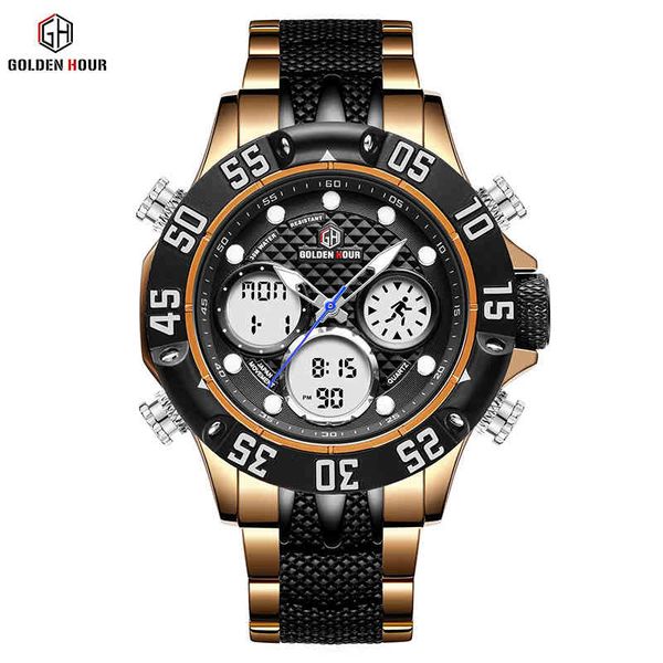 goldenhour brand men fashion dual display quartz watch mens stainless steel waterproof wristwatches casual relogio masculino 210517, Slivery;brown
goldenhour brand men fashion dual display quartz watch mens stainless steel waterproof wristwatches casual relogio masculino 210517, Slivery;brown
