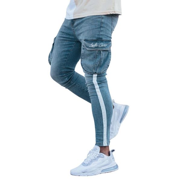 men's jeans side stripe skinny denim cargo pants solid color streetwear plus size pockets slim fit ripped jean pencil d30, Blue
men's jeans side stripe skinny denim cargo pants solid color streetwear plus size pockets slim fit ripped jean pencil d30, Blue