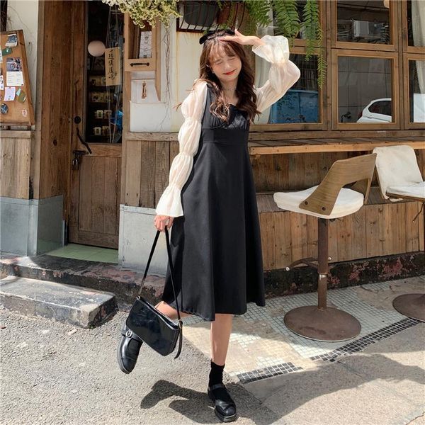 casual dresses real s 2021 ~ autumn korean fashion french style slim square collar splicing sleeve long dress for women, Black;gray
casual dresses real s 2021 ~ autumn korean fashion french style slim square collar splicing sleeve long dress for women, Black;gray