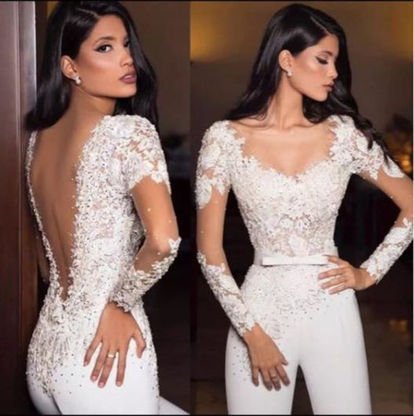 lace beaded long sleeve wedding dresses with jumpsuit 2021 sheer o-neck summer holiday beach garden bridal gowns with pant suit, White
lace beaded long sleeve wedding dresses with jumpsuit 2021 sheer o-neck summer holiday beach garden bridal gowns with pant suit, White