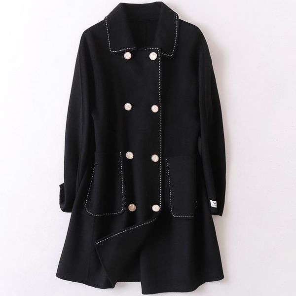 women's wool & blends 100% double-sided cashmere coats jackets pure turn down collar double-breasted overcoat spring autumn, Black
women's wool & blends 100% double-sided cashmere coats jackets pure turn down collar double-breasted overcoat spring autumn, Black