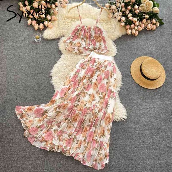 2 piece chiffon skirts sets women summer floral print short camis tank and elastic waist midi skirt white 210607
2 piece chiffon skirts sets women summer floral print short camis tank and elastic waist midi skirt white 210607