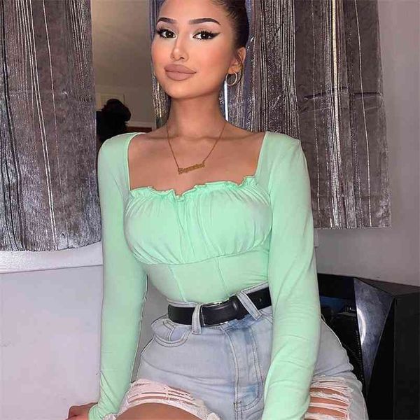 women's t-shirt autumn fashion ruffle square collar long sleeve bodycon crop casual slim ladies short tshirt 210522, White
women's t-shirt autumn fashion ruffle square collar long sleeve bodycon crop casual slim ladies short tshirt 210522, White