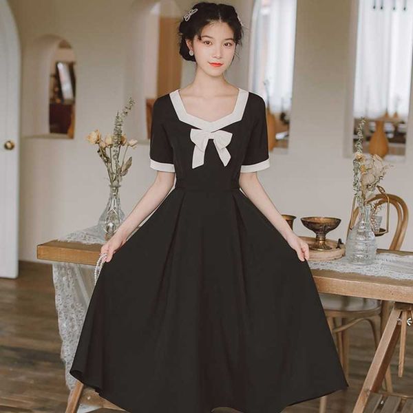 summer women quarter collar short sleeve solid color dress retro casual elegant 210531, Black;gray
summer women quarter collar short sleeve solid color dress retro casual elegant 210531, Black;gray