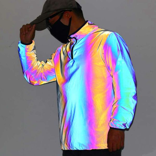 men's jackets rainbow reflective half high collar jacket casual hip hop and women's coats large pullover rbd2, Black;brown
men's jackets rainbow reflective half high collar jacket casual hip hop and women's coats large pullover rbd2, Black;brown