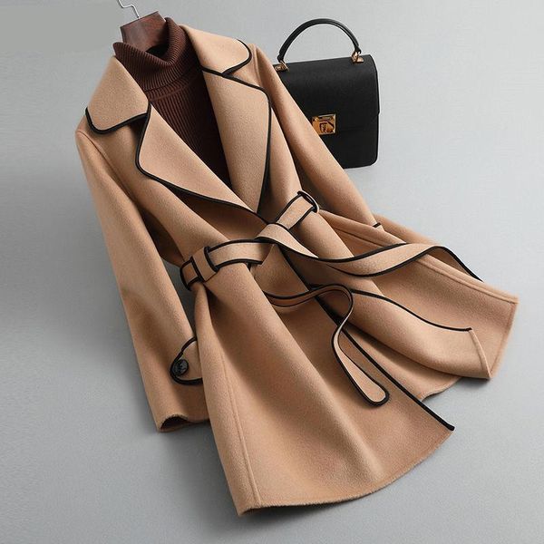 women's wool & blends double-sided woolen coat women 2021 high-end lace-up slim belt jacket autumn and winter female outerwear, Black
women's wool & blends double-sided woolen coat women 2021 high-end lace-up slim belt jacket autumn and winter female outerwear, Black