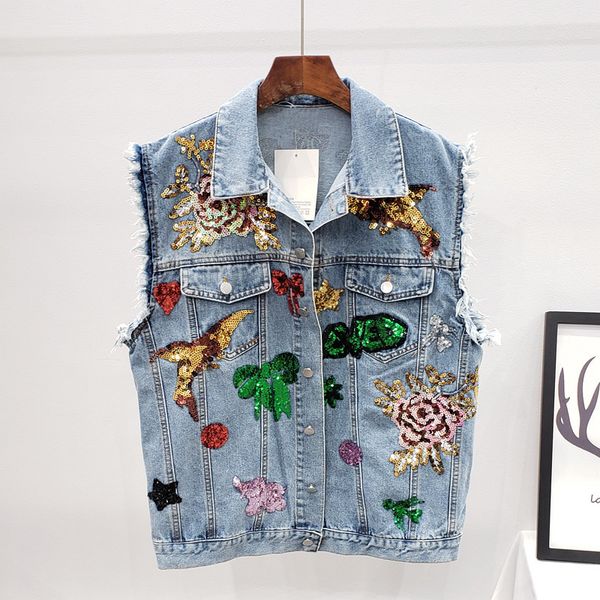 women's vests summer fashion denim women heavy work sequins flowers waistcoat short sleeveless jacket coat jeans female streetwear, Black;white
women's vests summer fashion denim women heavy work sequins flowers waistcoat short sleeveless jacket coat jeans female streetwear, Black;white