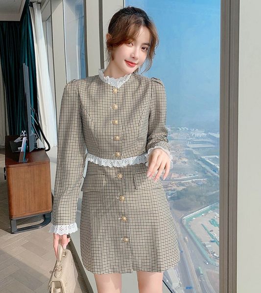 llzacoosh spring fall women's single breasted contrast color lace trimming dress elegant ladies plaid mini a line dress 210514, Black;gray
llzacoosh spring fall women's single breasted contrast color lace trimming dress elegant ladies plaid mini a line dress 210514, Black;gray