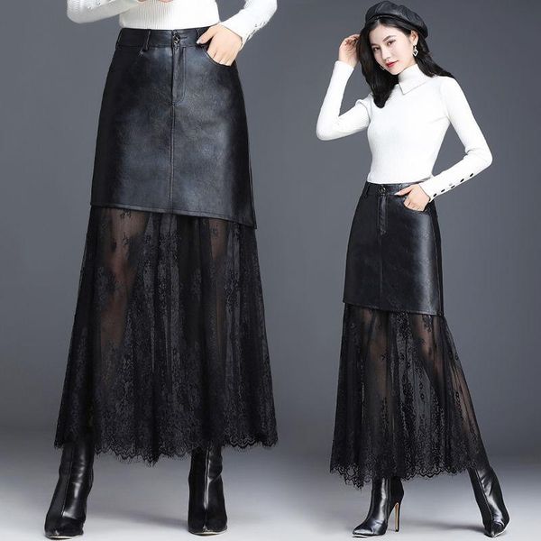skirts 2021 spring autumn fashion lace stitching skirt female pu leather long high waist women plus size 4xl y411, Black
skirts 2021 spring autumn fashion lace stitching skirt female pu leather long high waist women plus size 4xl y411, Black