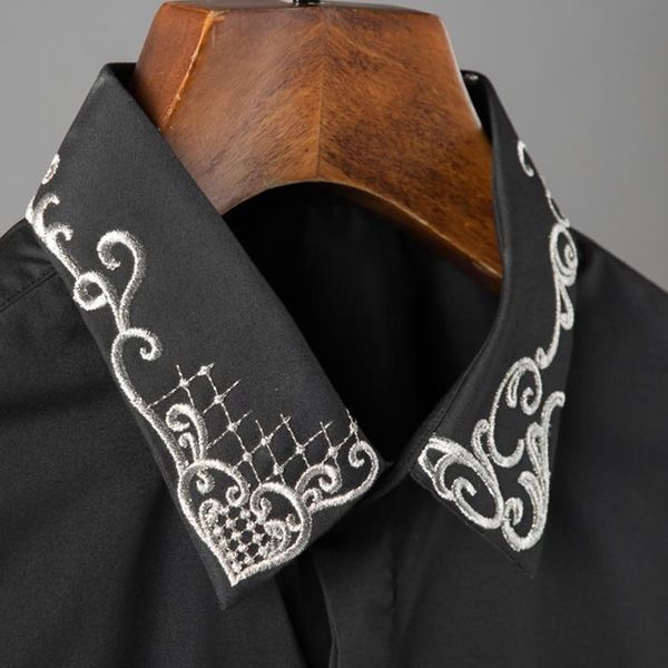 men's casual shirts minglu black white male luxury royal gold embroidery long sleeve mens dress slim fit party man 4xl, White;black
men's casual shirts minglu black white male luxury royal gold embroidery long sleeve mens dress slim fit party man 4xl, White;black