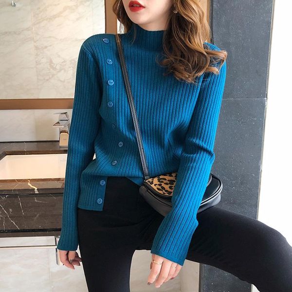 women's sweaters autumn and winter half turtleneck knitted sweater women buttons decoration split loose pullover modis basic nuhi, White;black
women's sweaters autumn and winter half turtleneck knitted sweater women buttons decoration split loose pullover modis basic nuhi, White;black