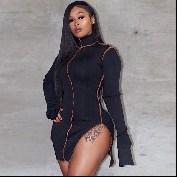 side slit patchwork casual womens dresses long sleeve athleisure fashion bodycon mini dress slim sporty clothing, Black;gray
side slit patchwork casual womens dresses long sleeve athleisure fashion bodycon mini dress slim sporty clothing, Black;gray