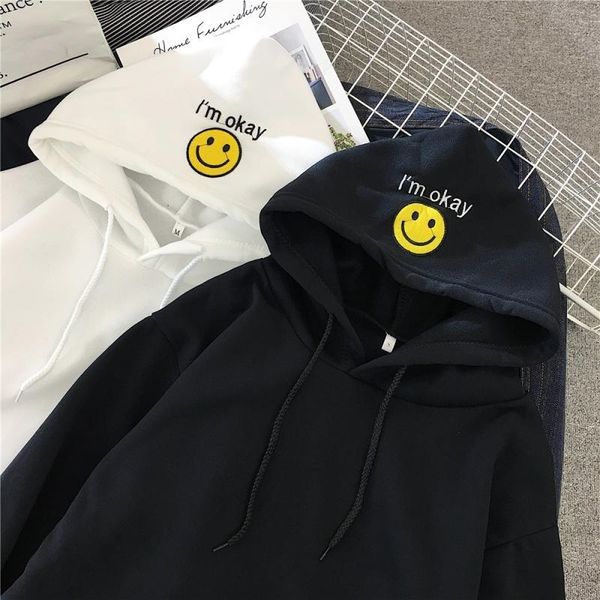 2020 new korean winter loose student's friend and lover's dress smiling face embroidered plush thickened hooded sweater, Black
2020 new korean winter loose student's friend and lover's dress smiling face embroidered plush thickened hooded sweater, Black